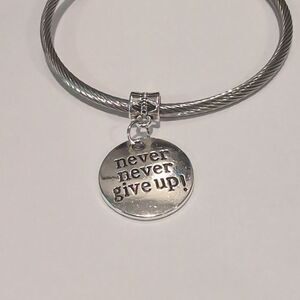 Silver Never Give‎ Up Inspirational Dangle Charm for Pandora Style Bracelet